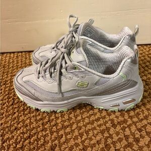 Skechers Women's Light Gray and Green Sneakers